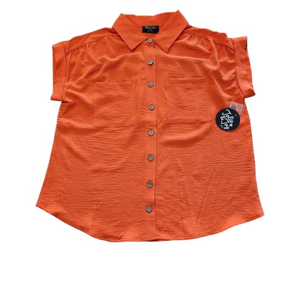 Jolie & Joy Button Up Shirt Sleeveless Double Pocket Orange‎ Womens Medium NEW - Picture 1 of 11